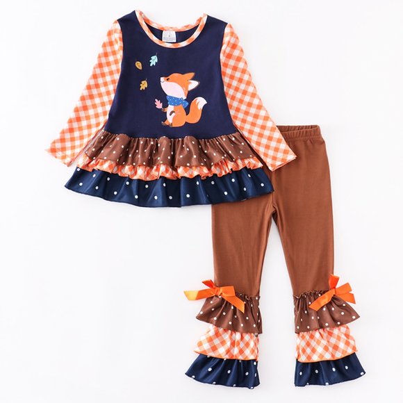 Boutique Girls Fox Long Sleeve Ruffle Tunic & Leggings Outfit Set - Picture 1 of 6